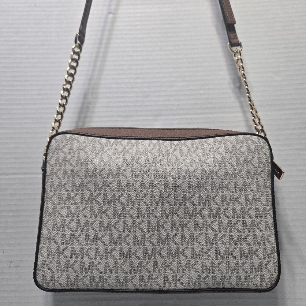 MICHAEL KORS Jet Set Large EW Crossbody Bag Vanilla Brown MK Signature Gold - Picture 2 of 9